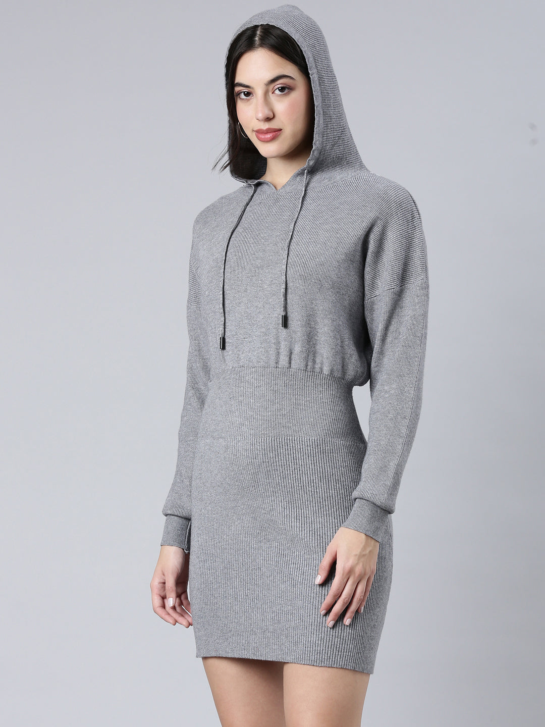 Women Solid Grey A-Line Drop Shoulder Dress