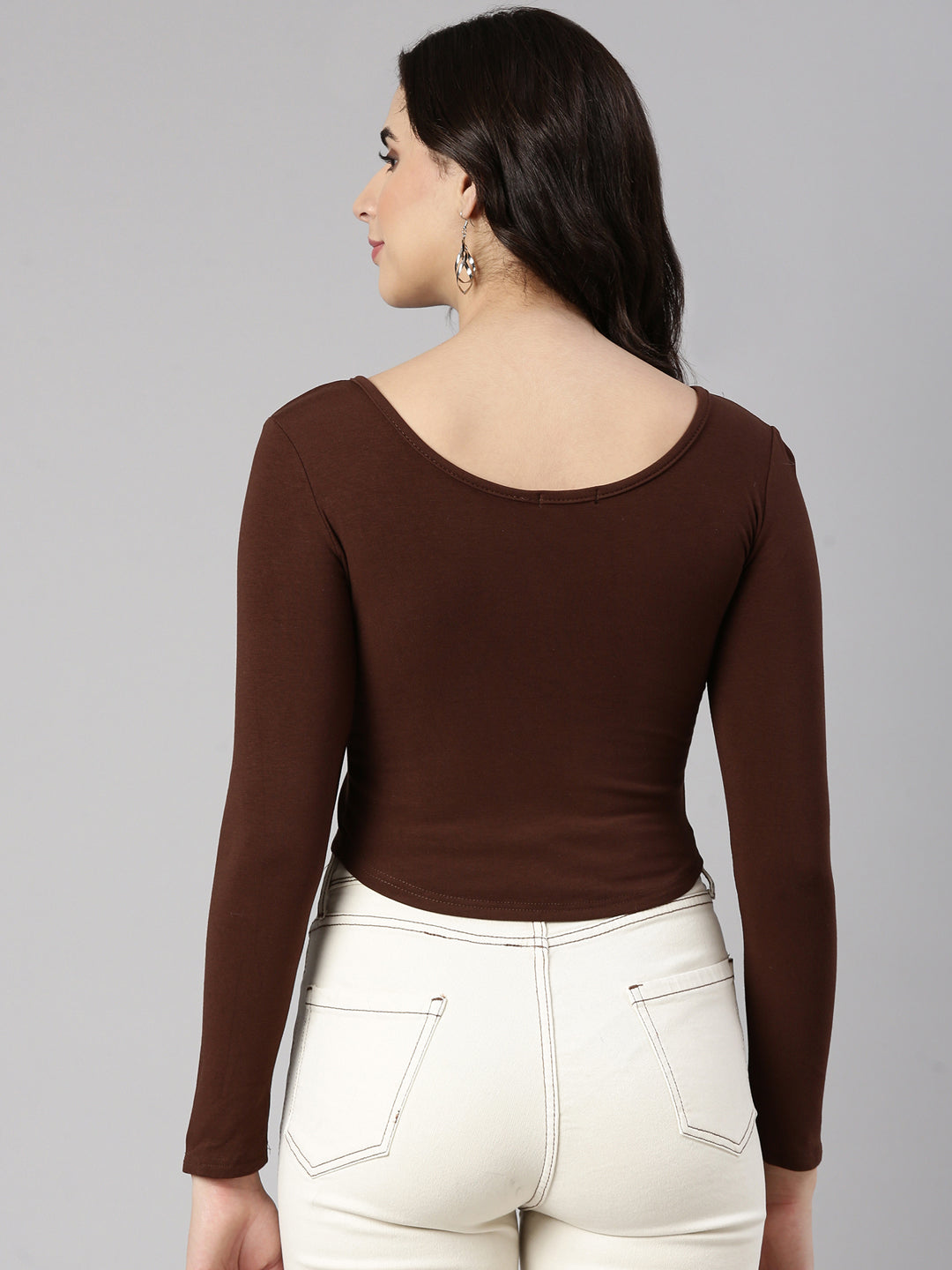 Women Solid Brown Crop Top