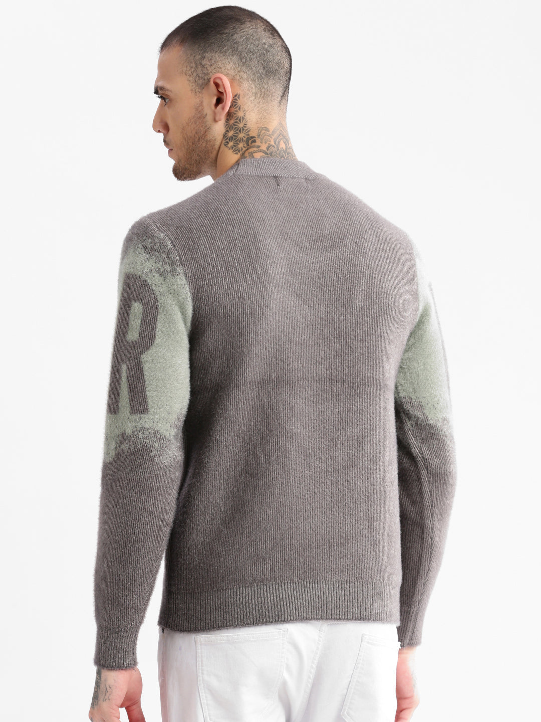 Men Round Neck Typography Sea Green Pullover