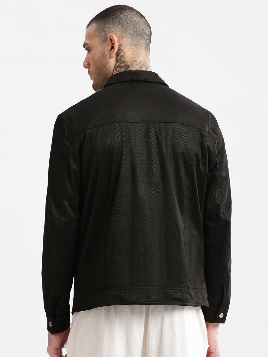 Men Spread Collar Black Solid Tailored Jacket