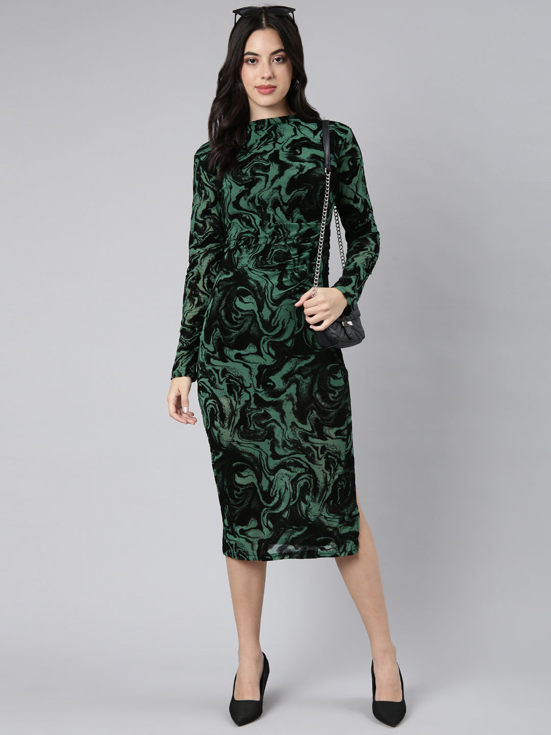 Women Self Design Green Bodycon Dress