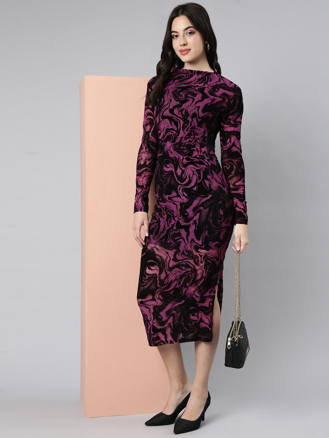 Women Self Design Purple Bodycon Dress