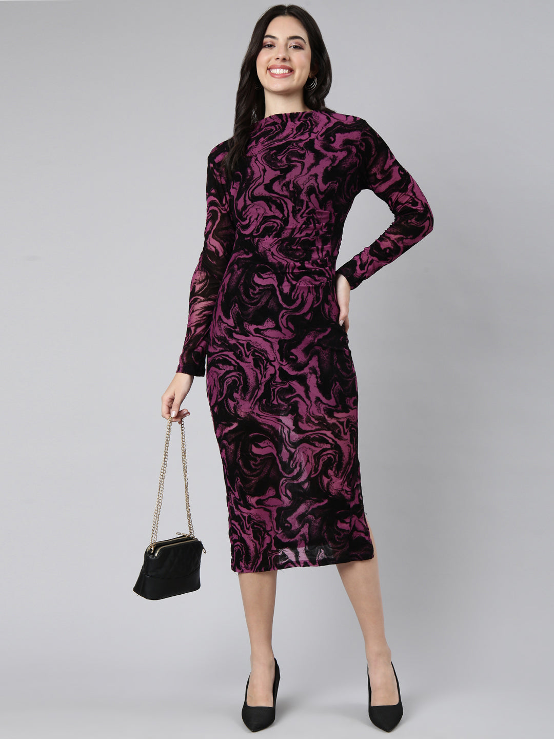 Women Self Design Purple Bodycon Dress