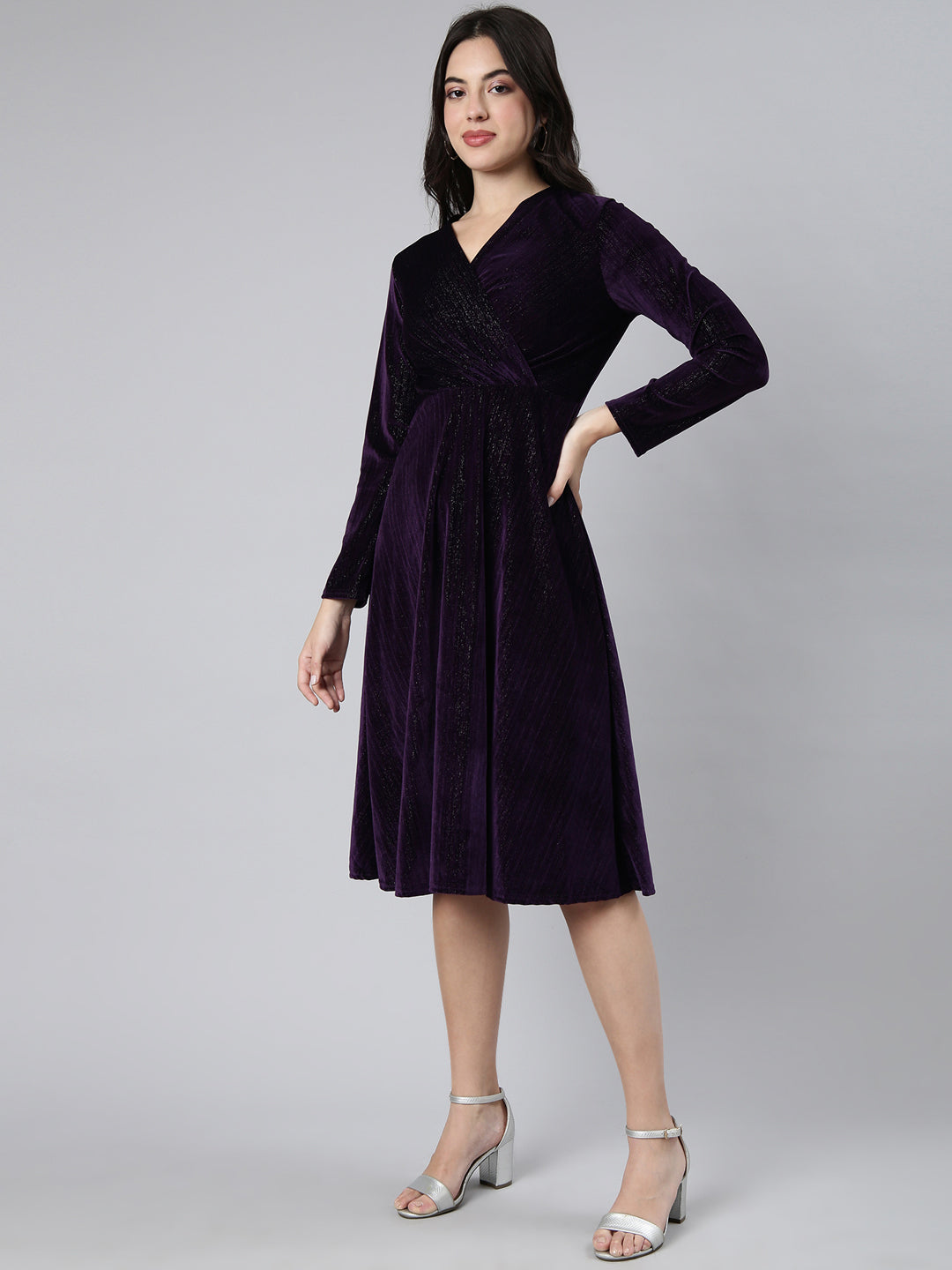 Women Solid Purple Empire Dress