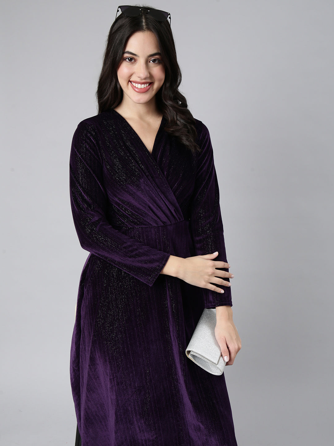 Women Solid Purple Empire Dress