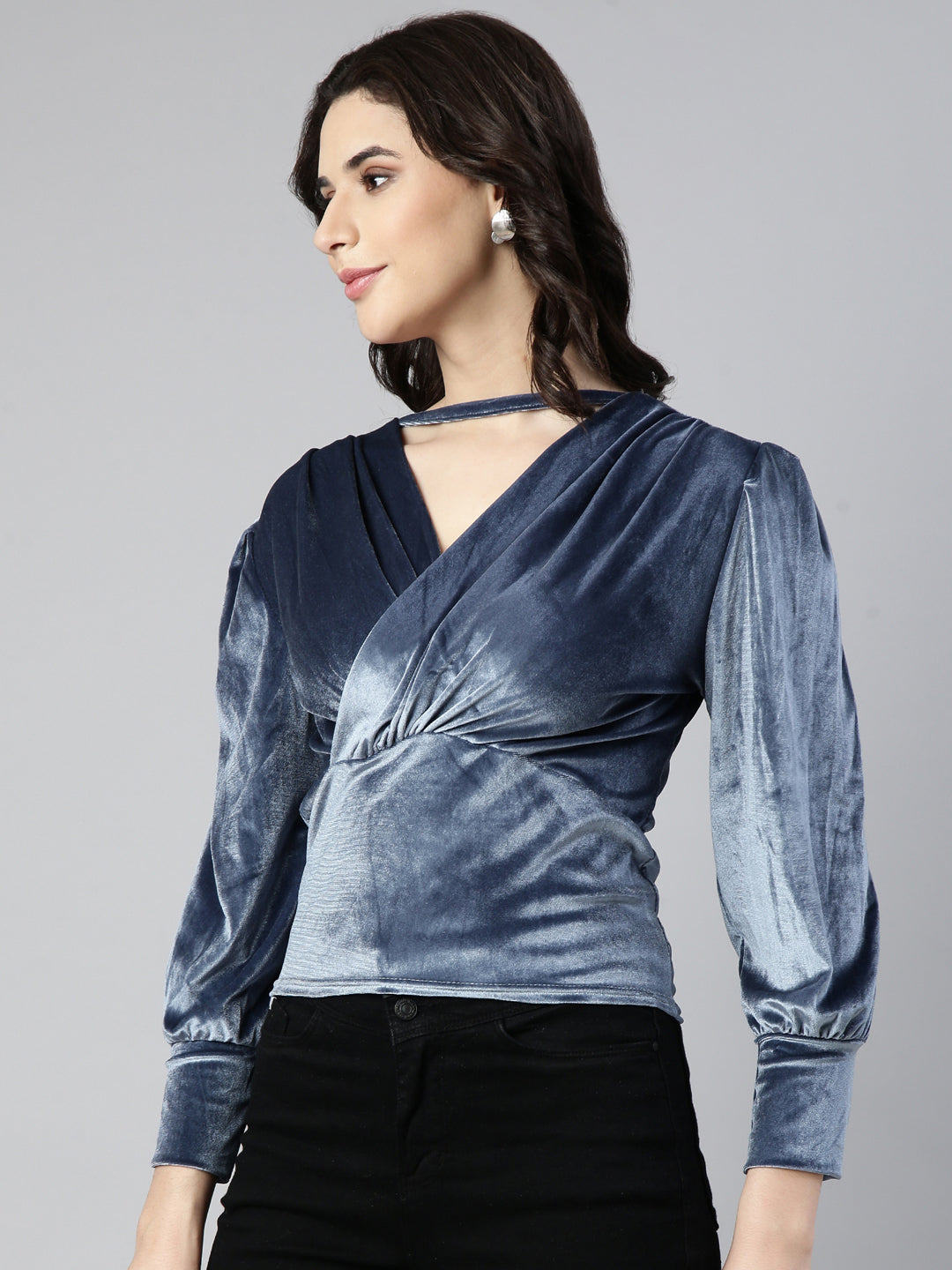 Women Solid Blue Empire Top