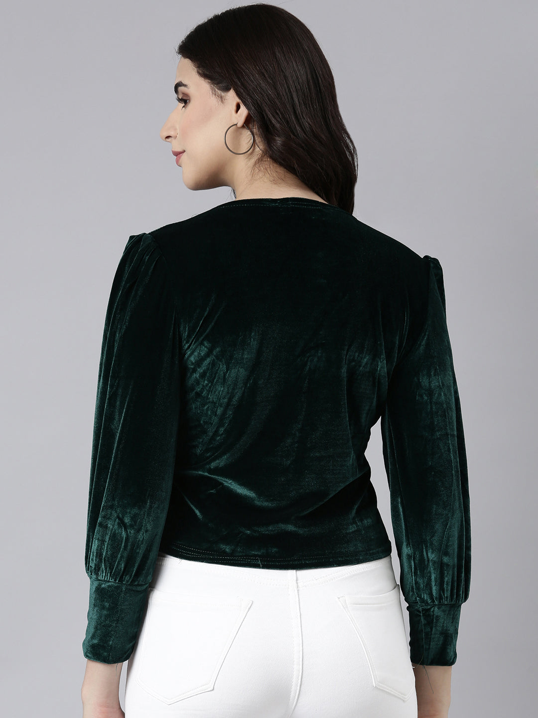 Women Solid Green Empire Top