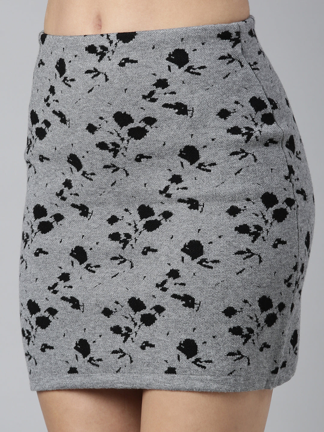 Women Abstract Grey Pencil Mini Skirt