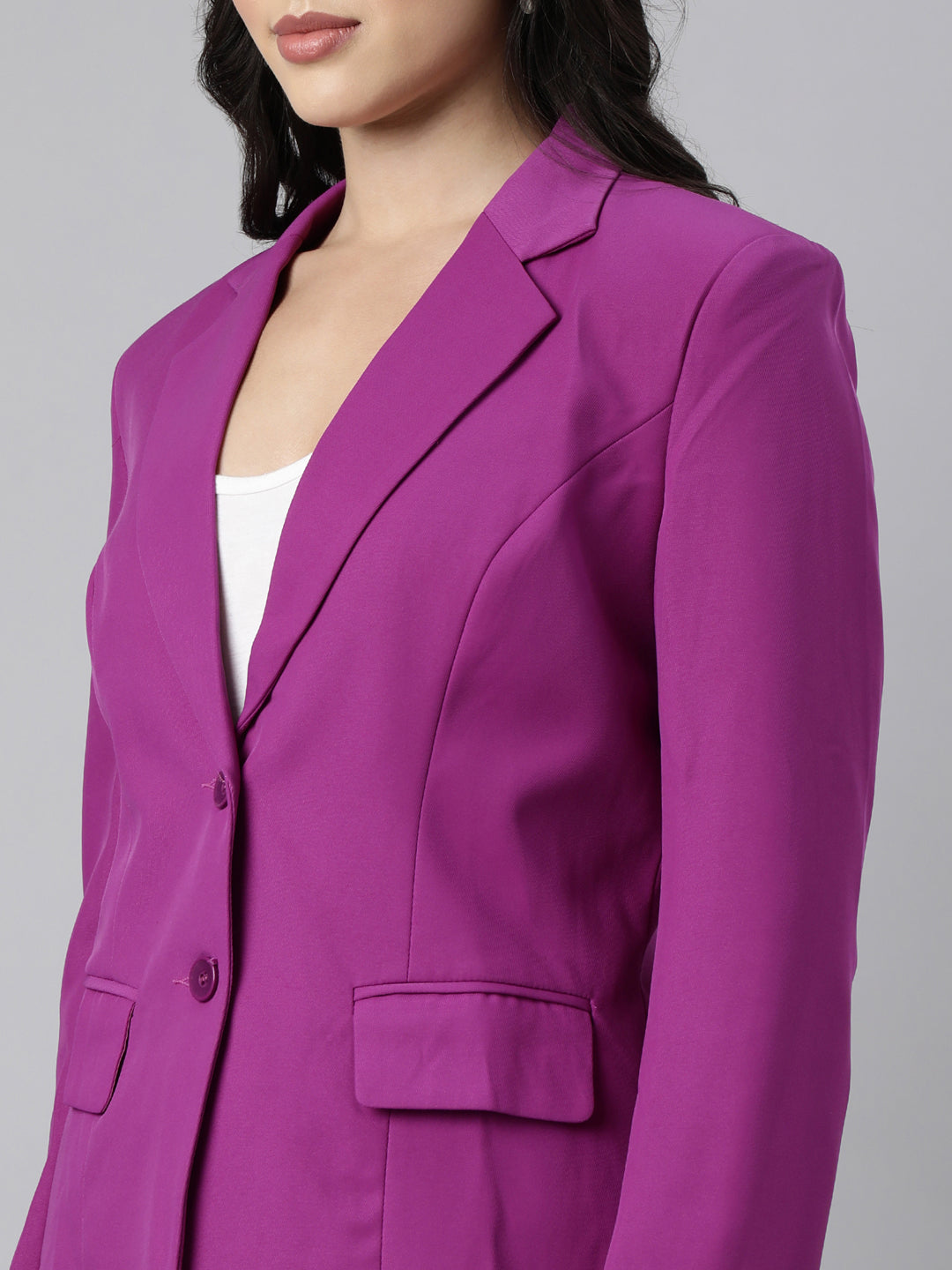 Women Purple Single-Breasted Blazer