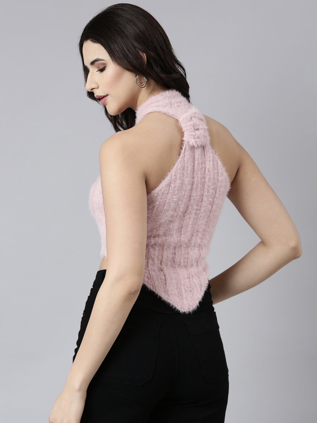 Women Solid Peach Fitted Crop Top