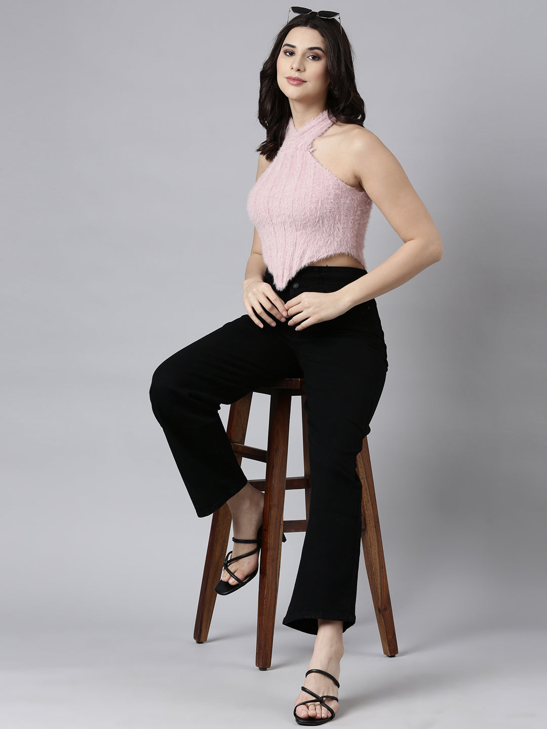 Women Solid Peach Fitted Crop Top