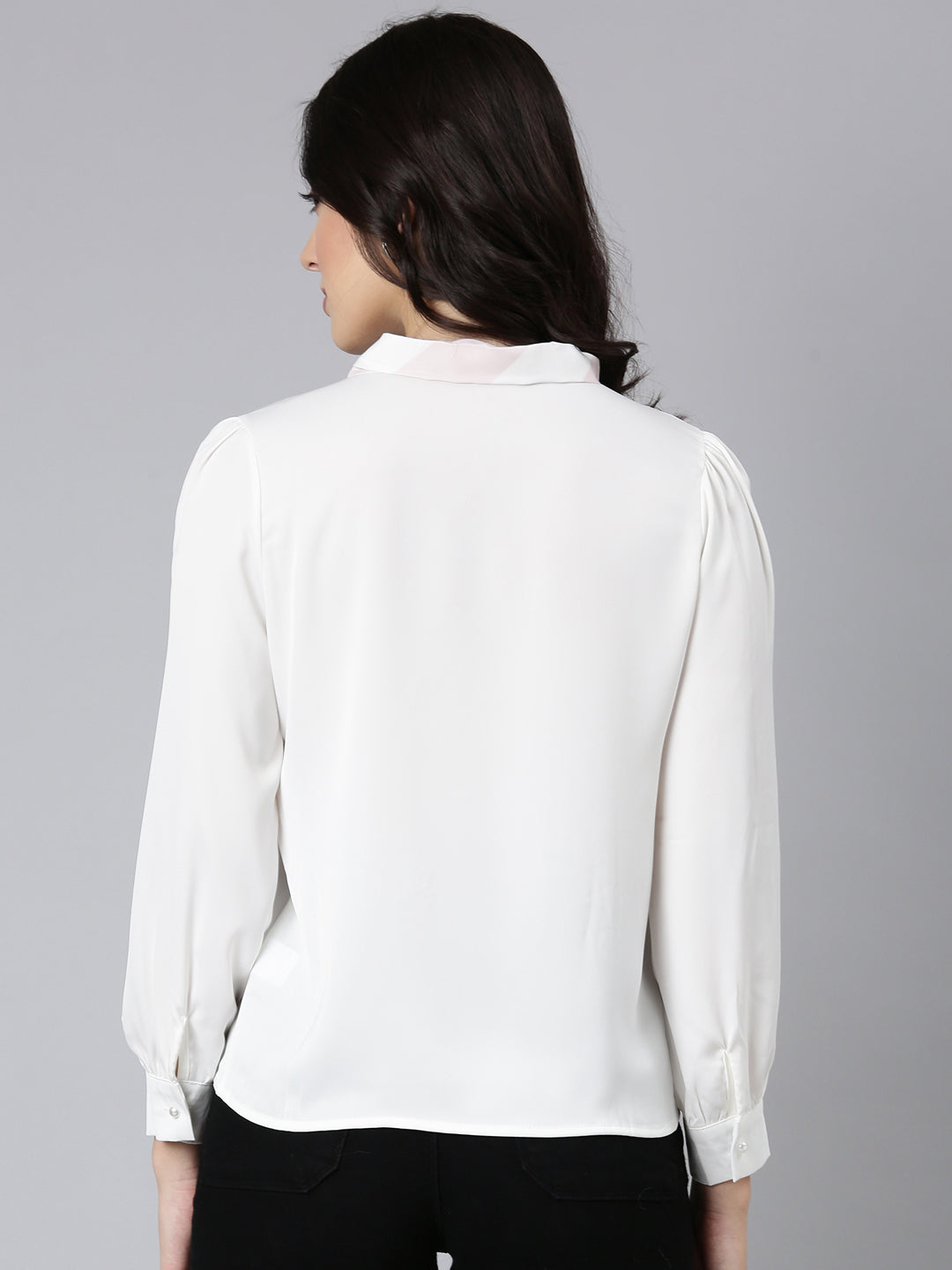 Women Solid Shirt Style Off White Top