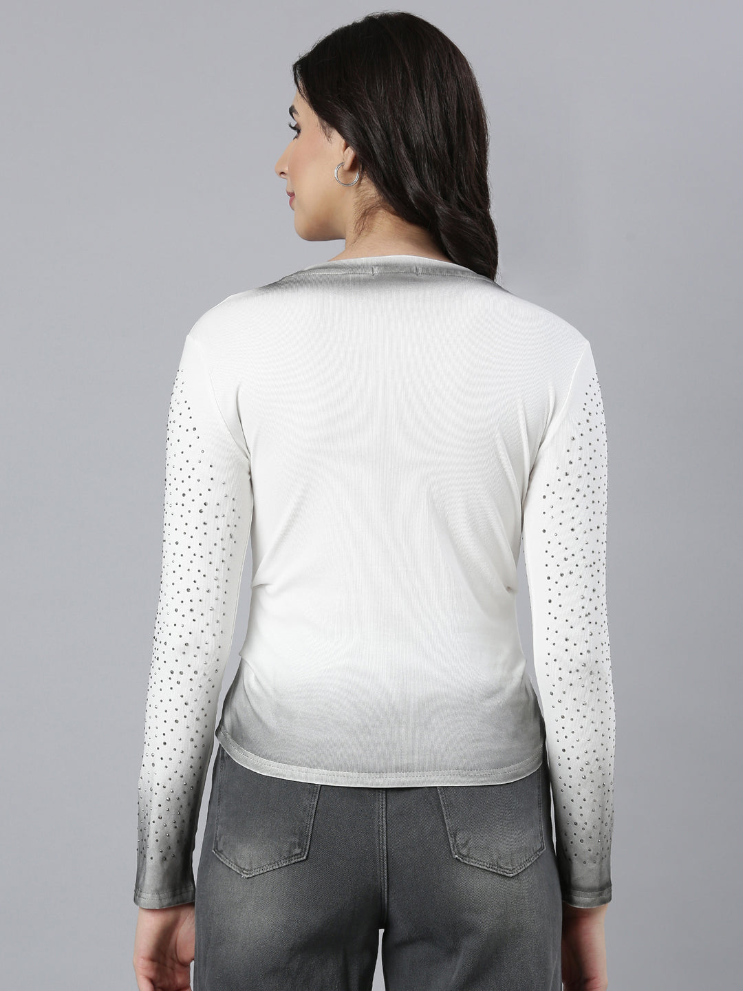 Women Embellished White Fitted Top