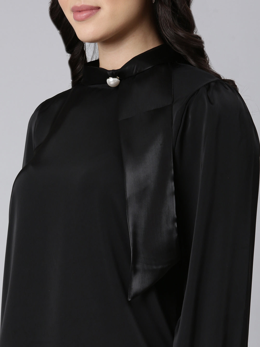 Women Solid Shirt Style Black Top