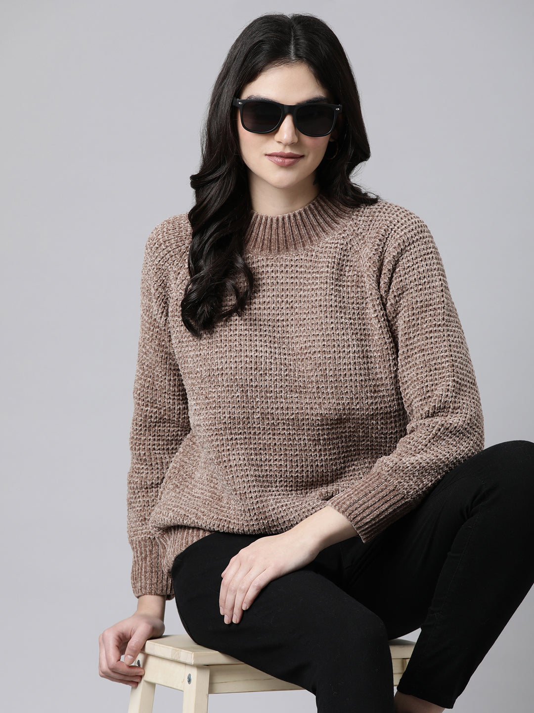 Women Solid Brown Pullover