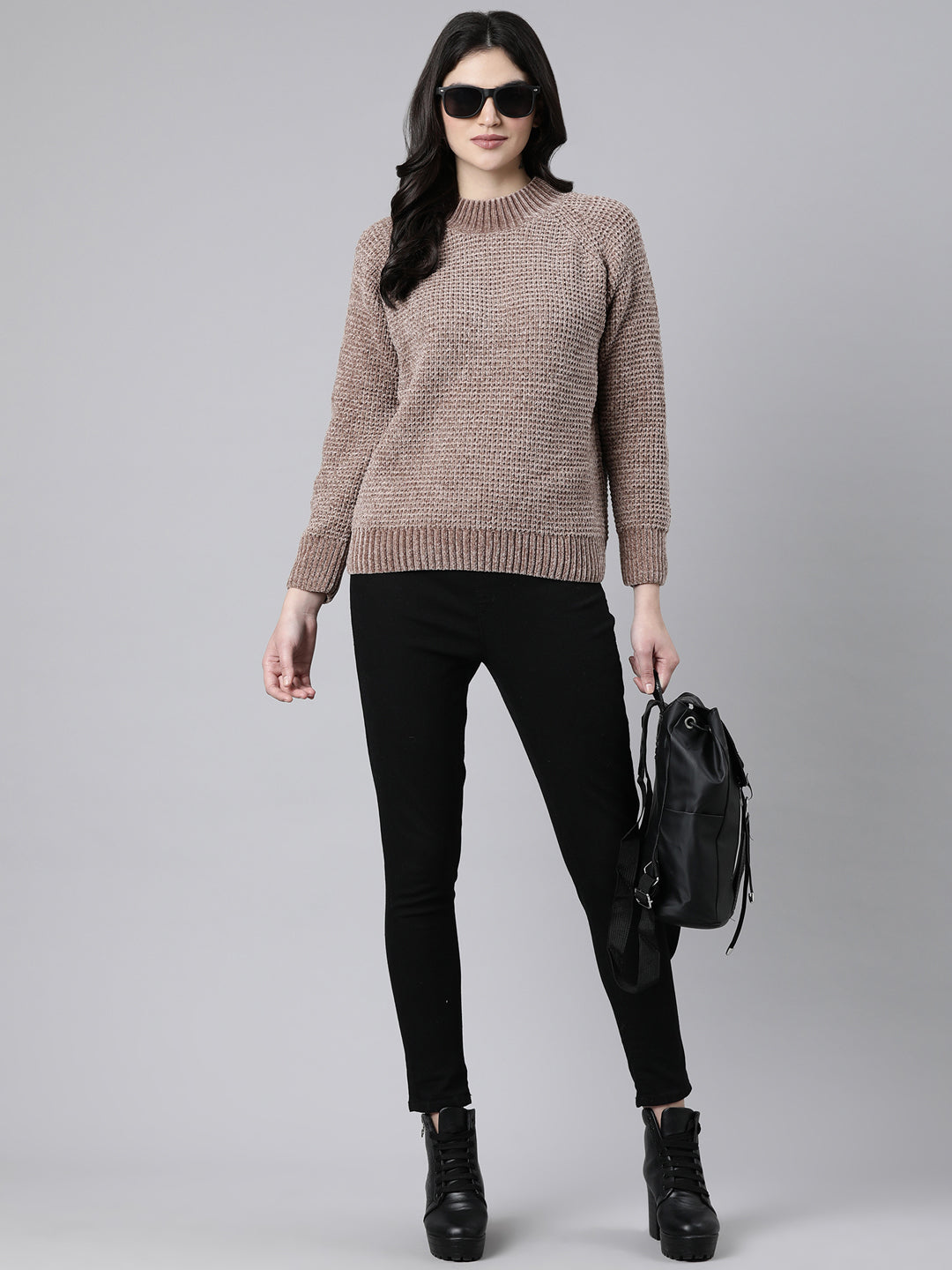 Women Solid Brown Pullover