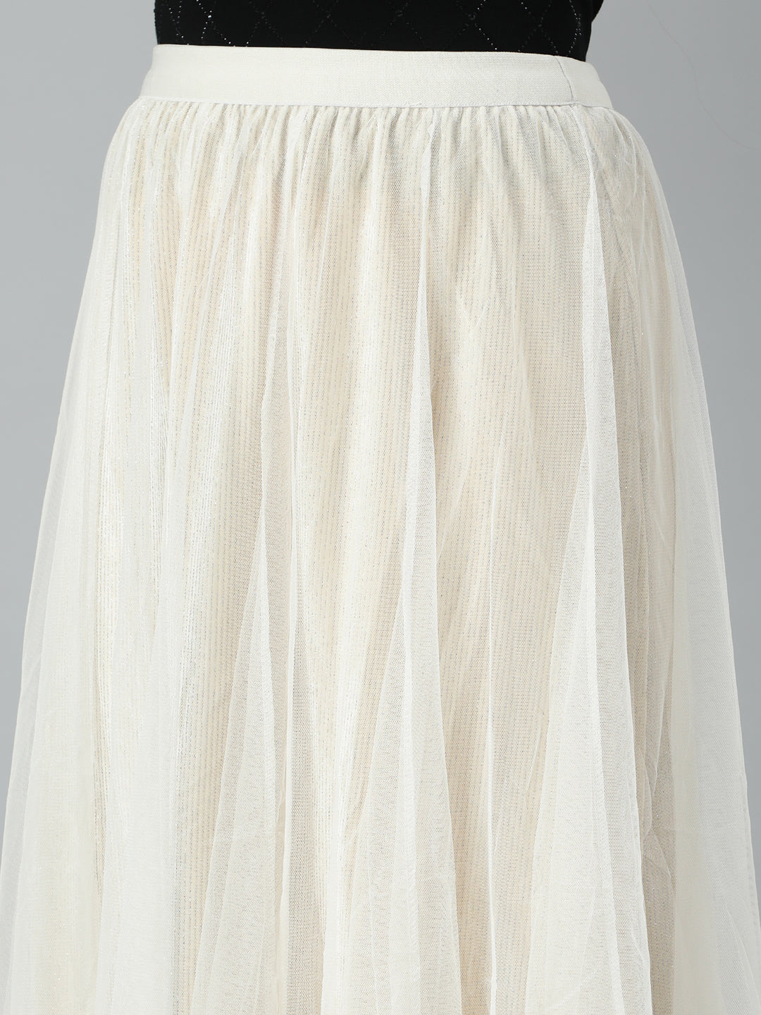 Women Solid Cream Flared Midi Skirt