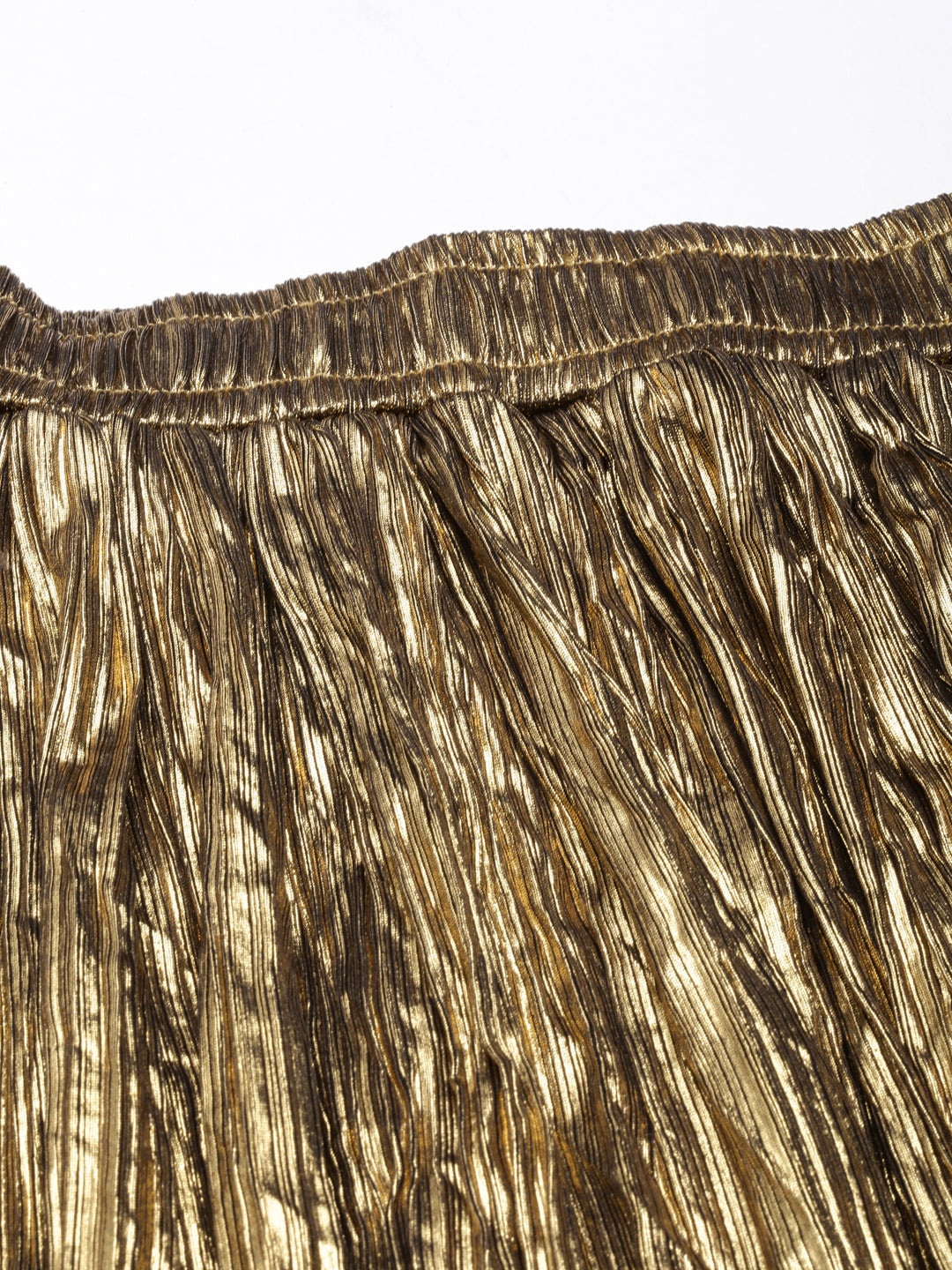 Women Solid Flared Gold Midi Skirt