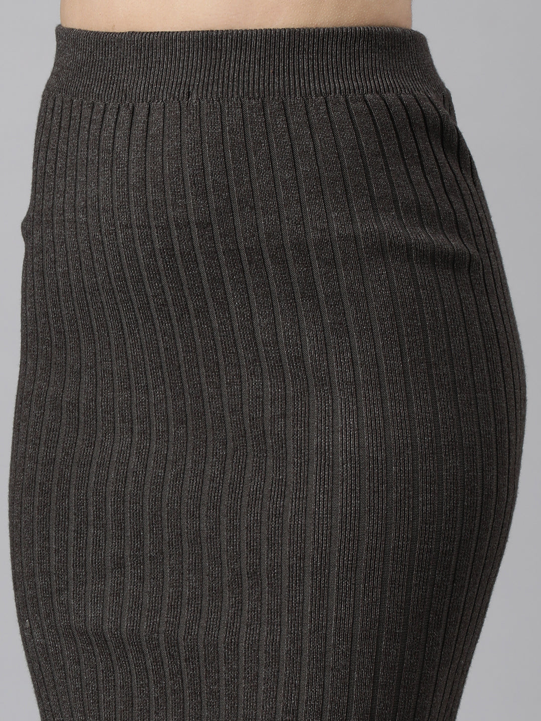Women Self Design Grey Pencil Midi Skirt