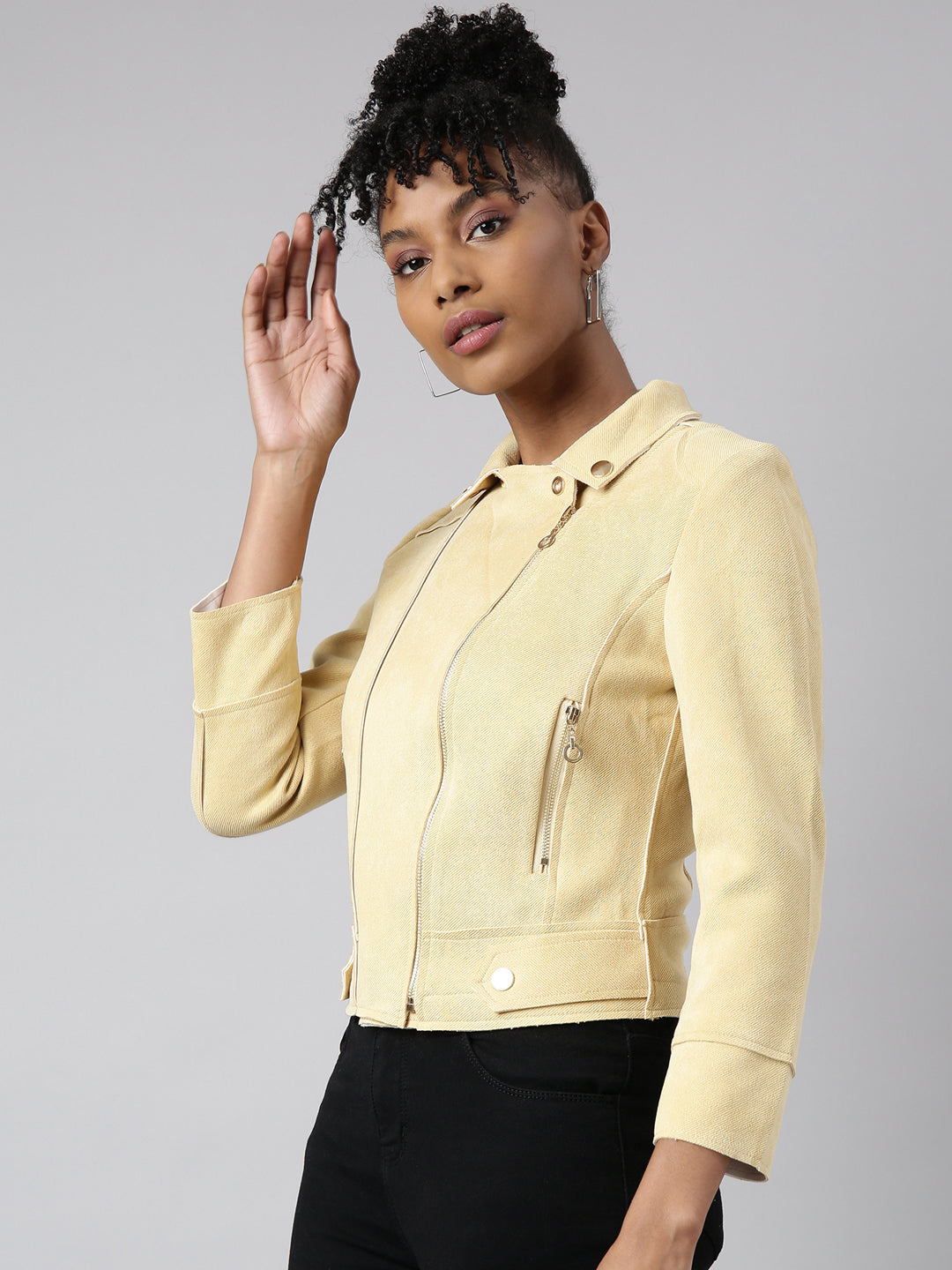 Women Solid Yellow Tailored Jacket