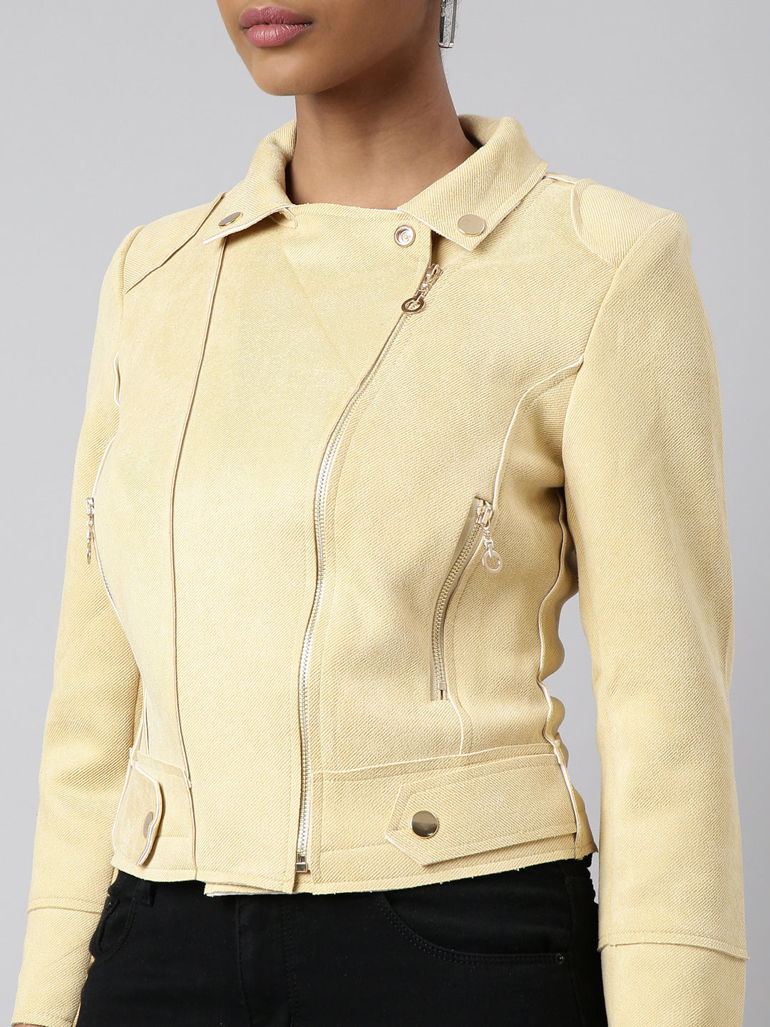 Women Solid Yellow Tailored Jacket