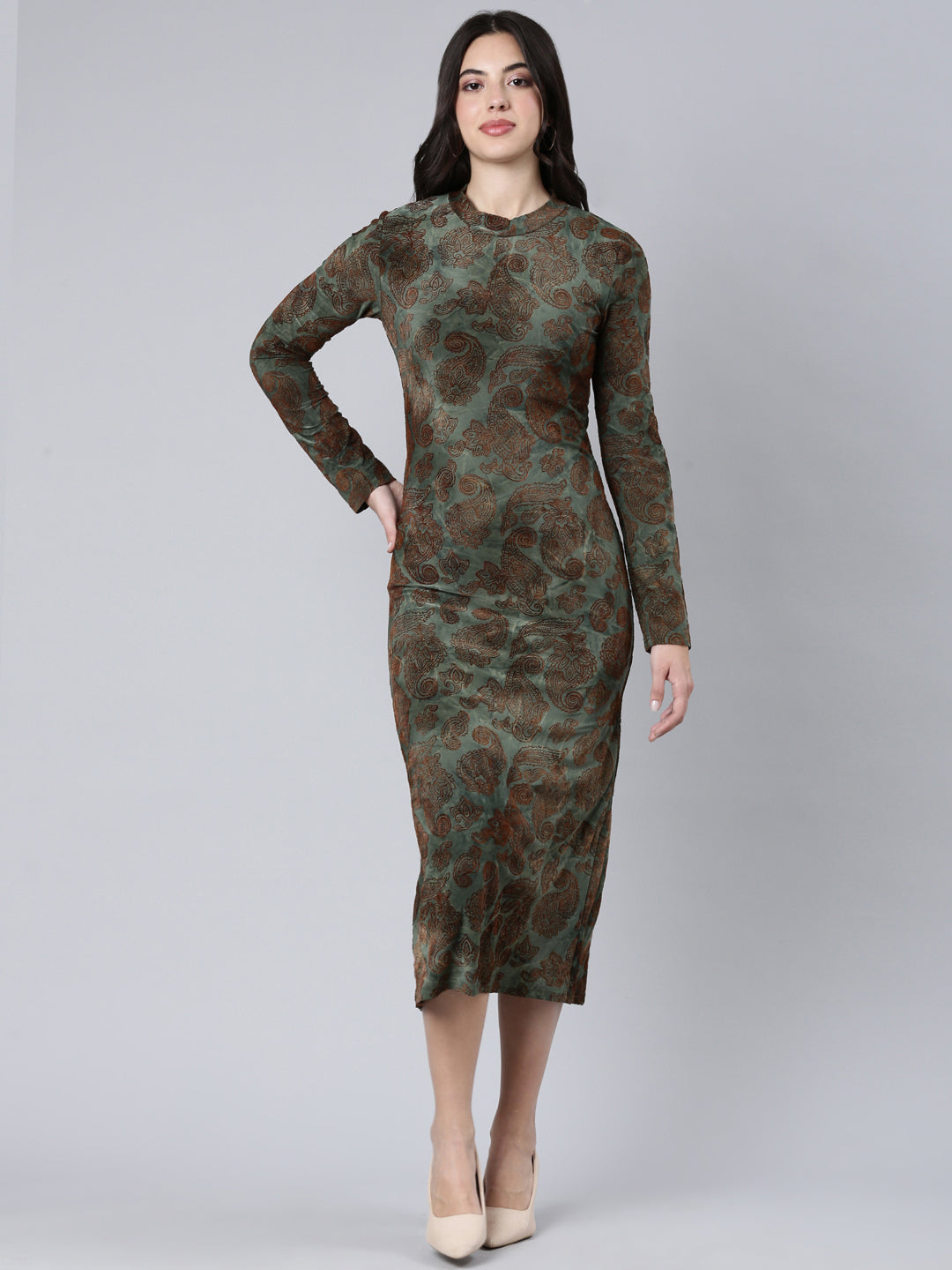 Women Self Design Olive Bodycon Dress