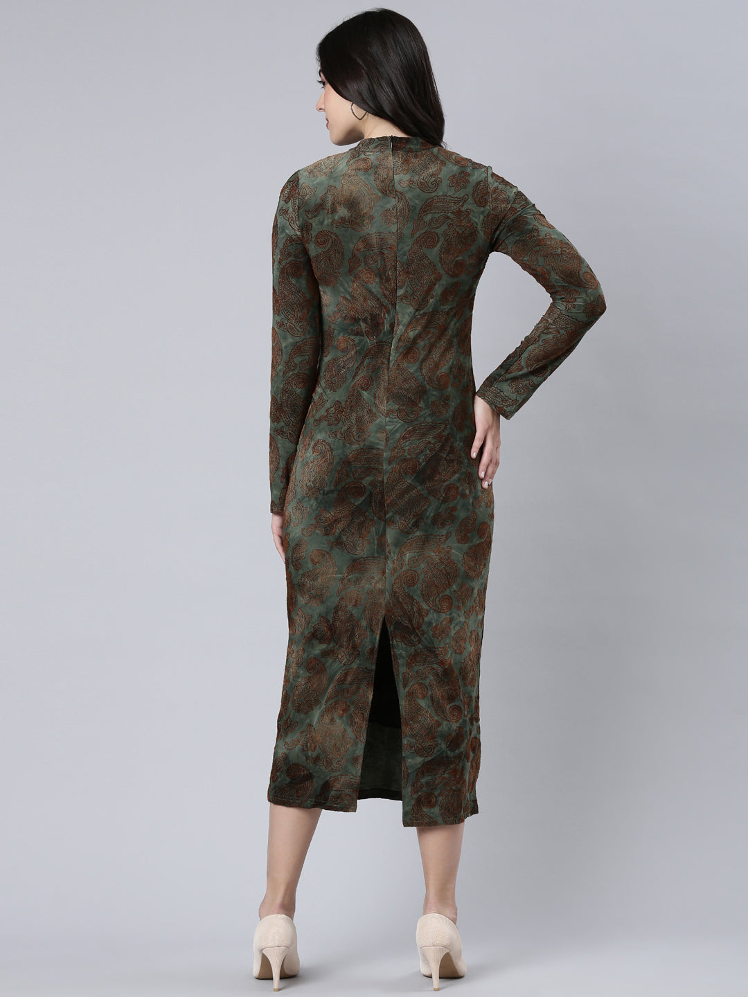Women Self Design Olive Bodycon Dress