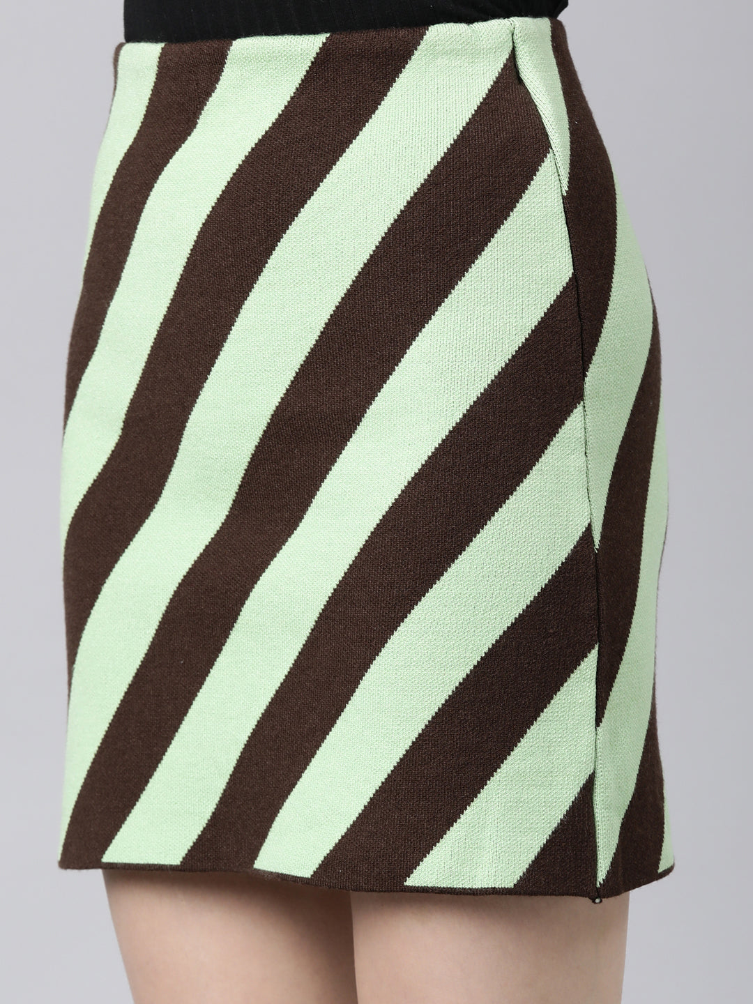 Women Striped Green Pencil Mini Skirt