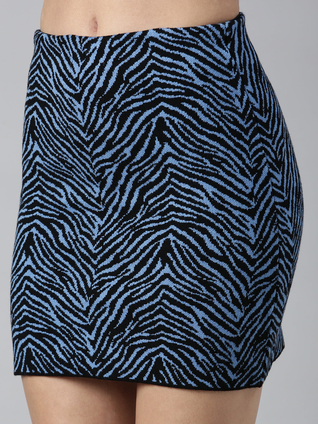 Women Abstract Blue Pencil Mini Skirt