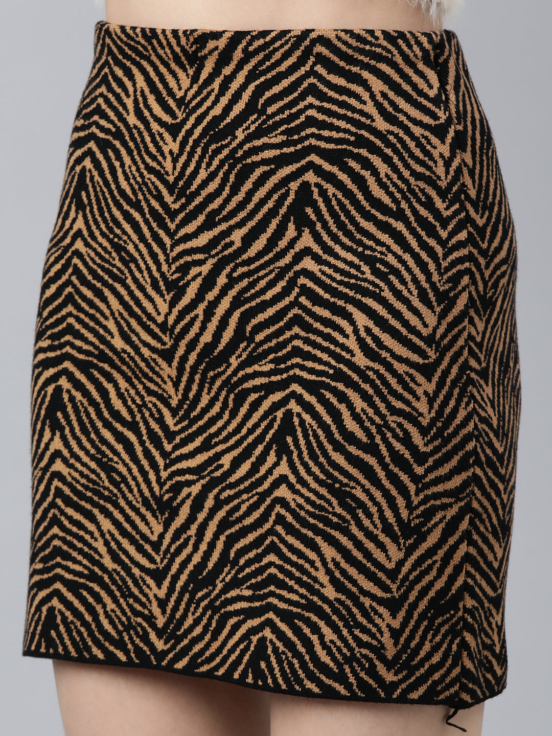 Women Abstract Pencil Brown Mini Skirt