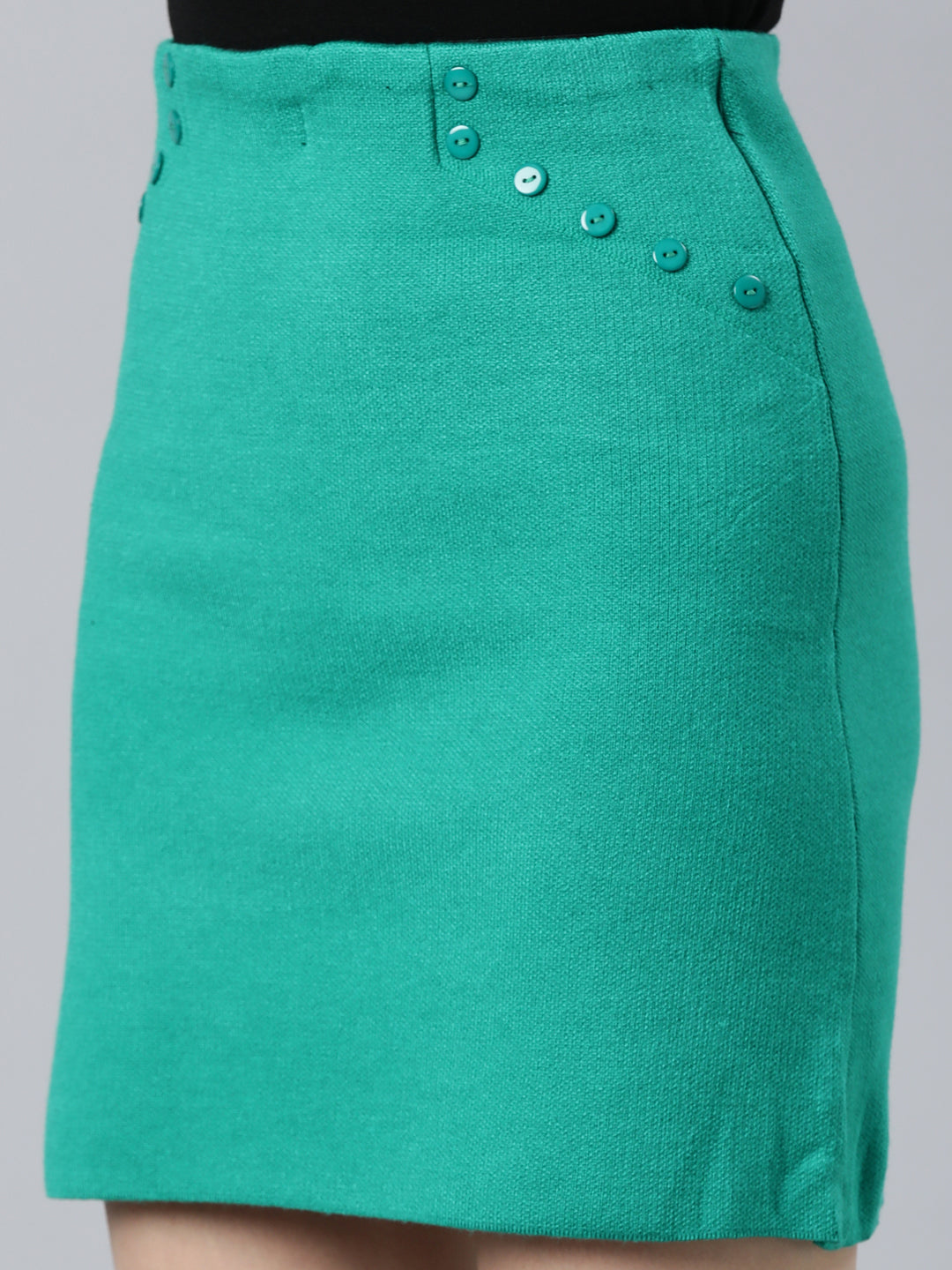 Women Solid Pencil Green Mini Skirt
