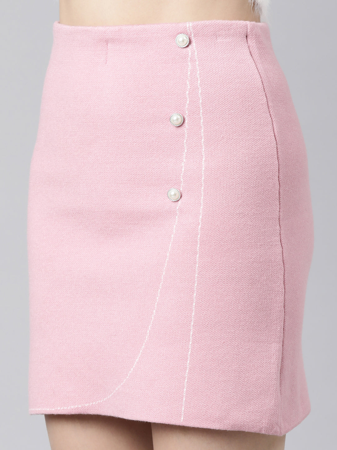 Women Solid Pink Pencil Mini Skirt