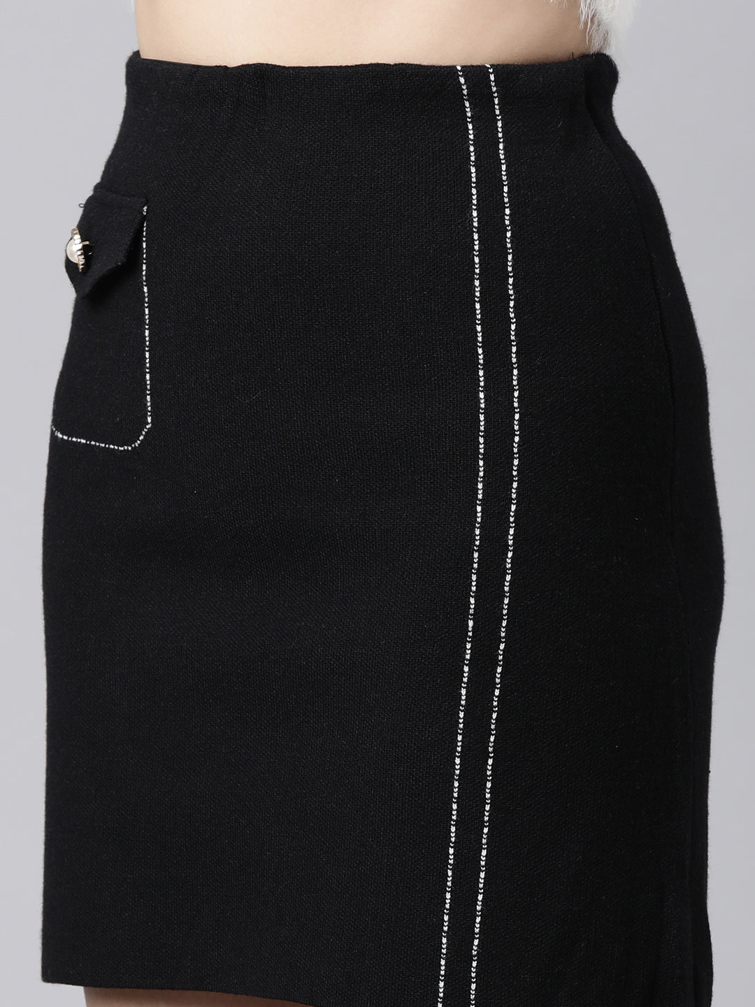 Women Self Design Black Pencil Mini Skirt