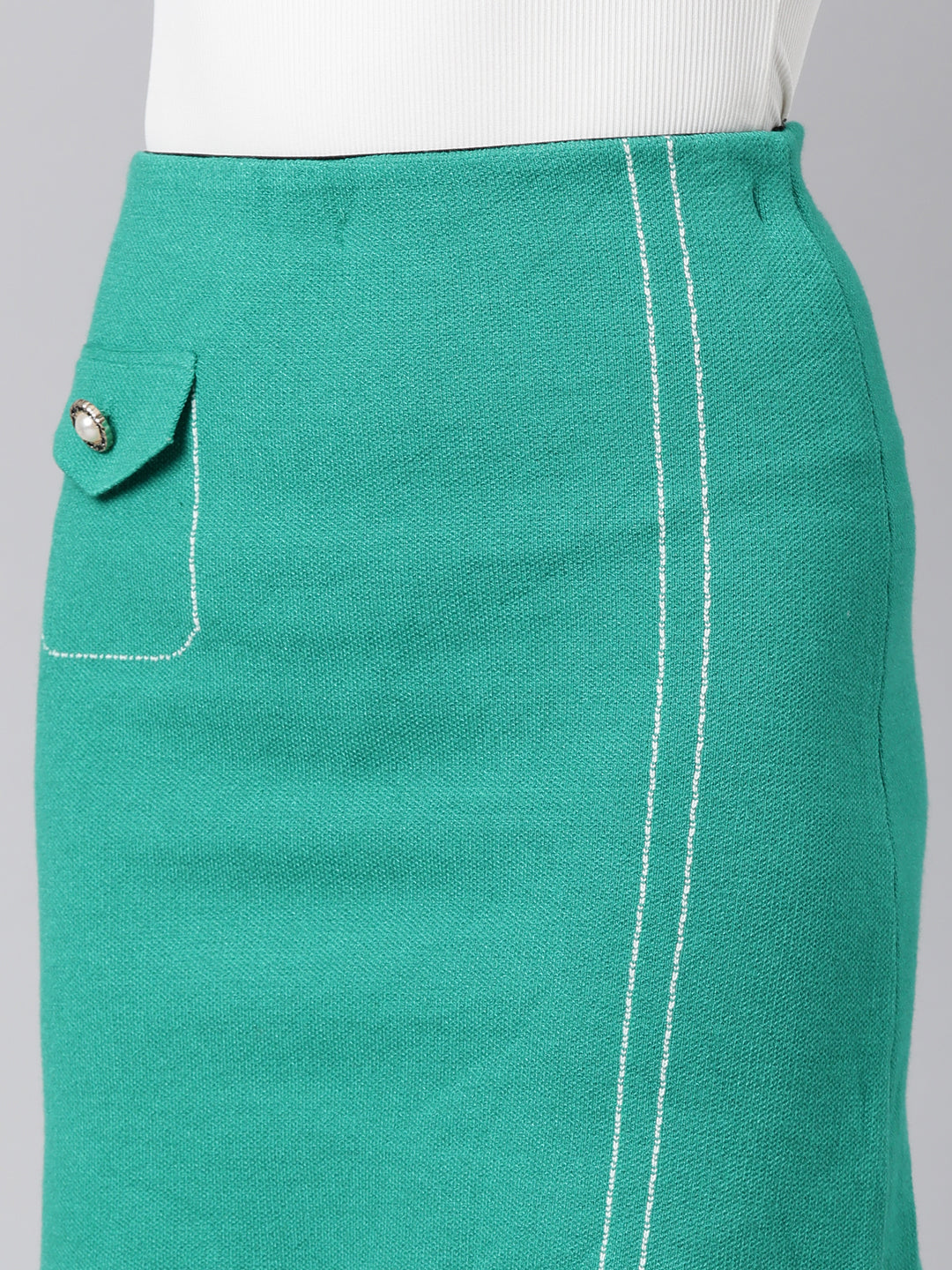 Women Solid Pencil Green Mini Skirt