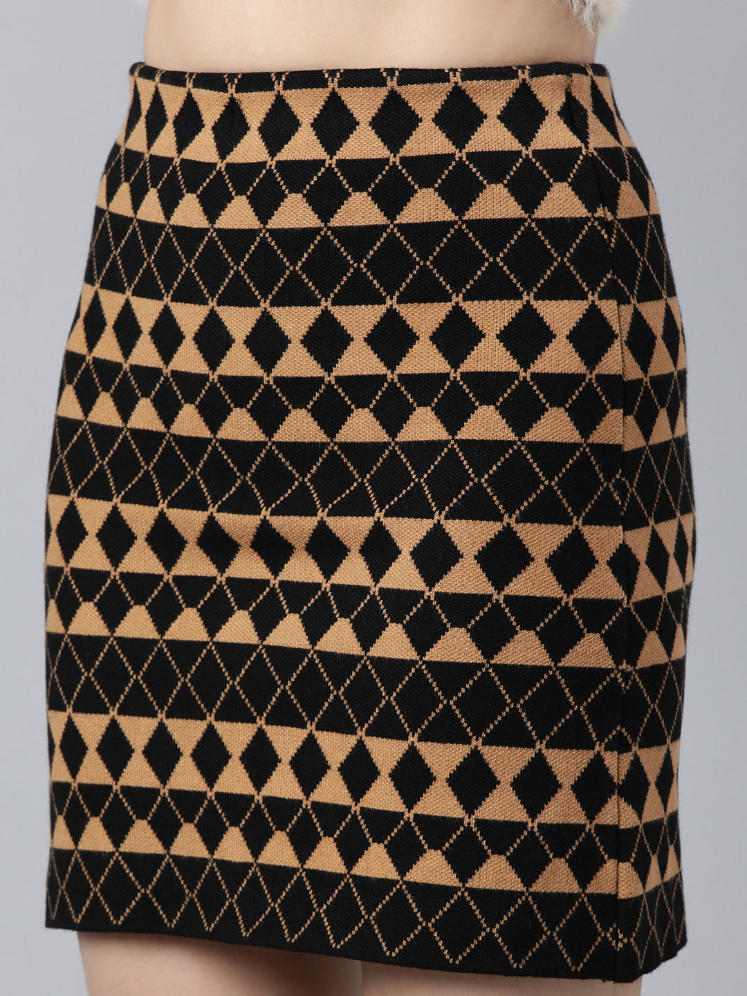 Women Geometric Pencil Black Mini Skirt