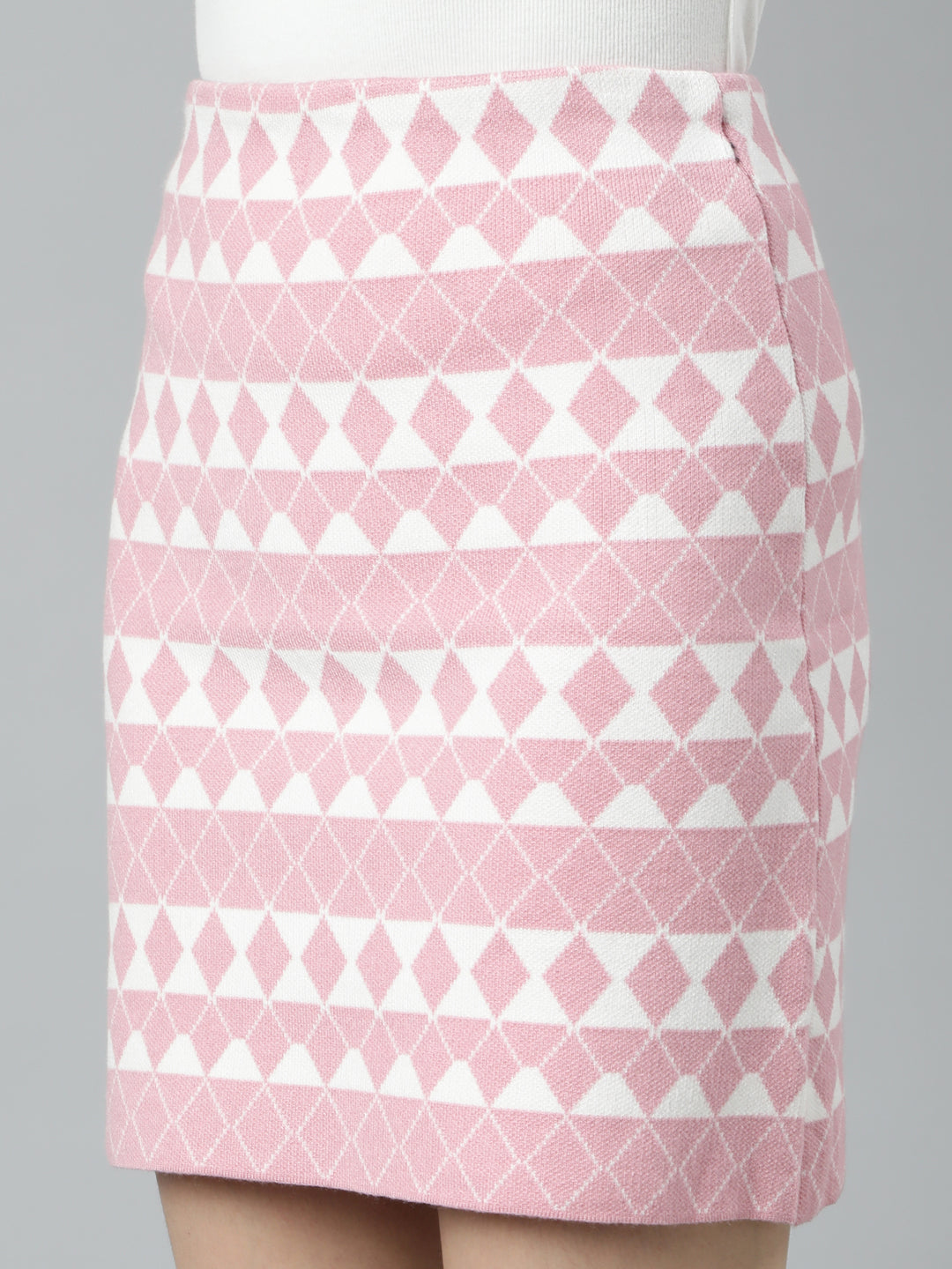 Women Geometric Pencil Pink Mini Skirt