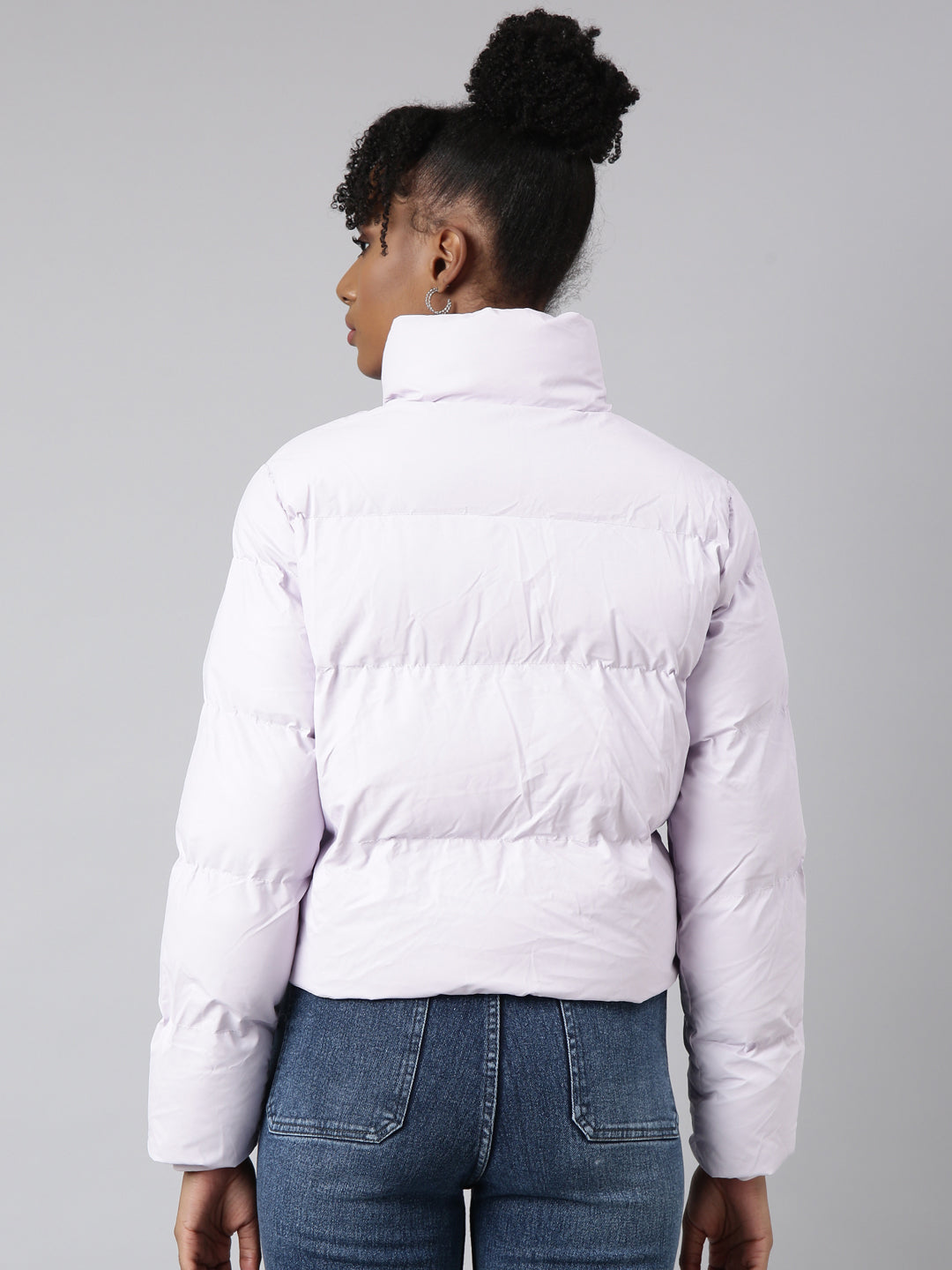 Women Solid Lavender Puffer Jacket