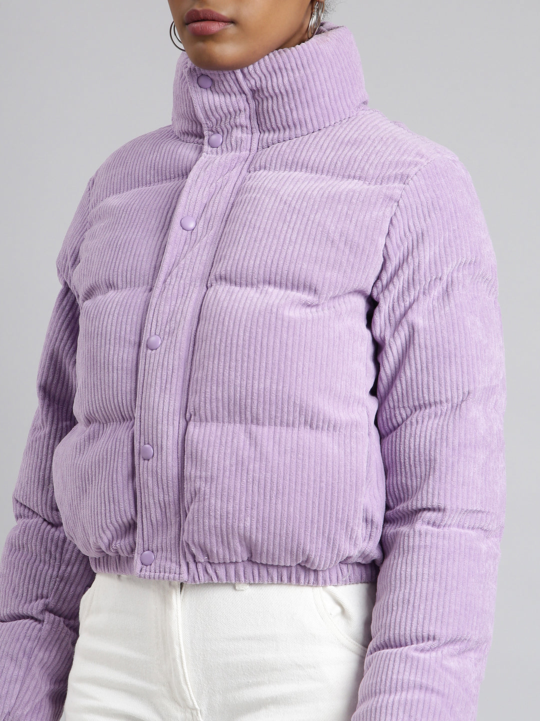 Women Solid Lavender Puffer Jacket
