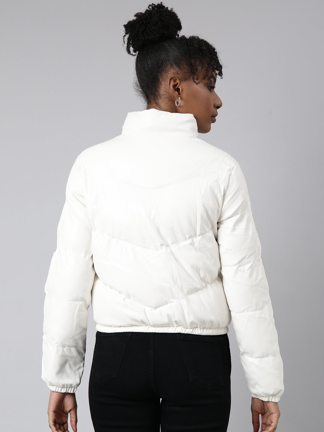 Women Solid White Puffer Jacket