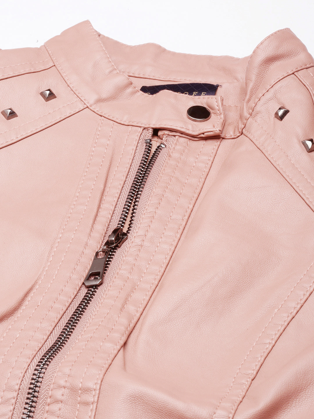 Women Solid Peach Biker Jacket