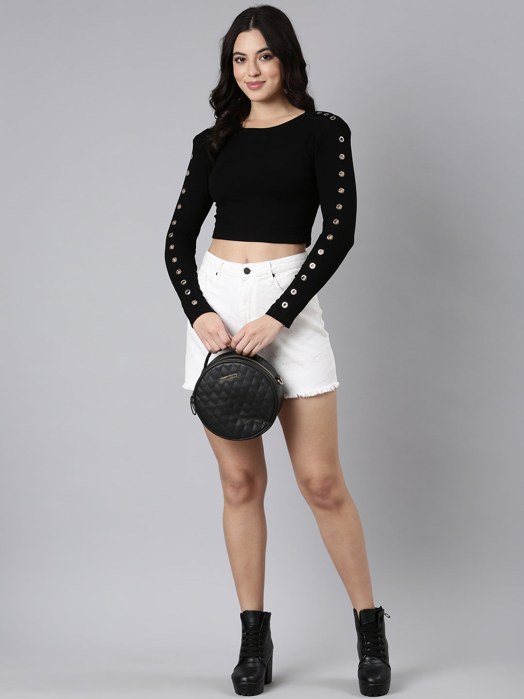 Women Embellished Black Crop Top