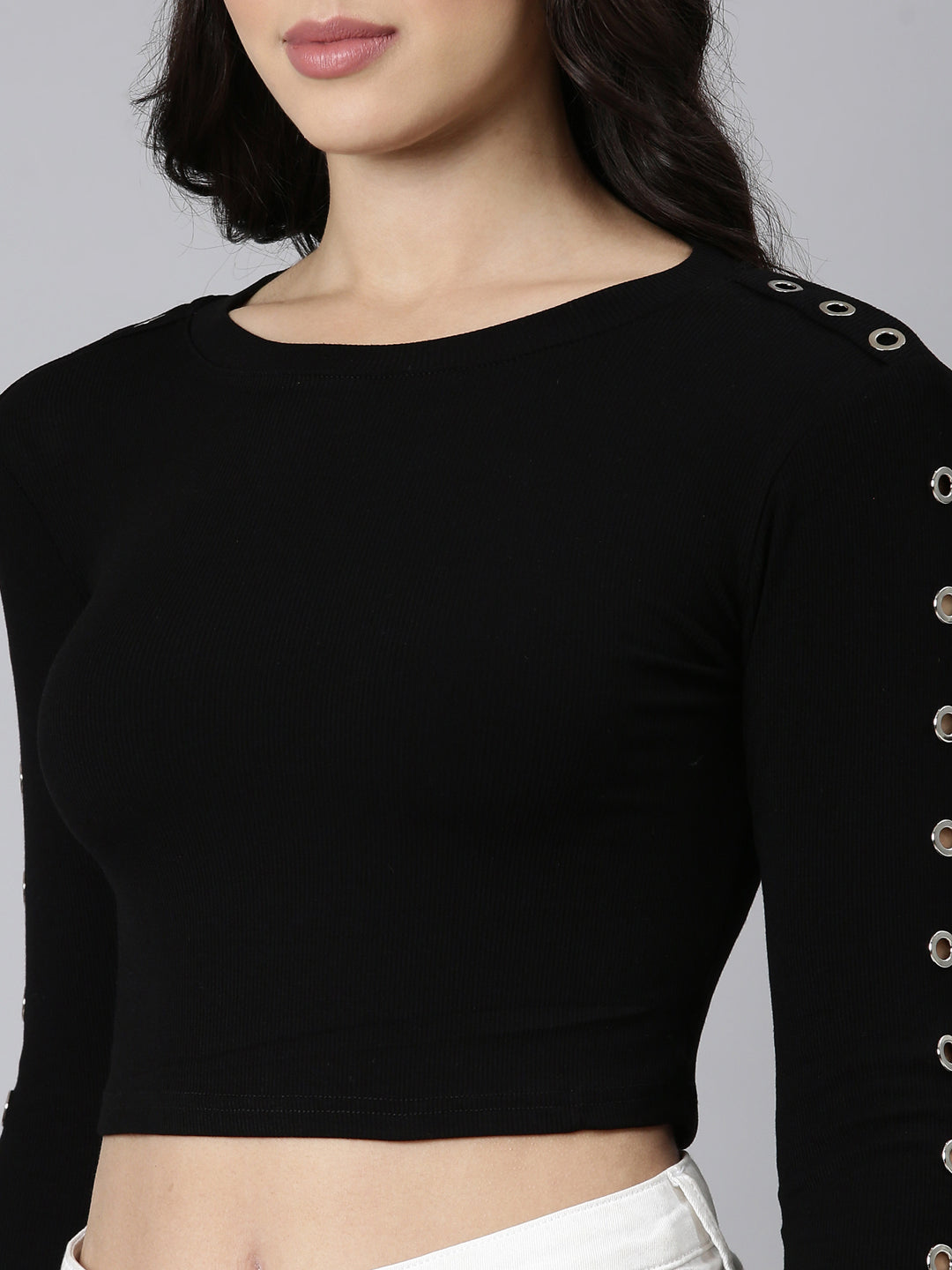 Women Embellished Black Crop Top