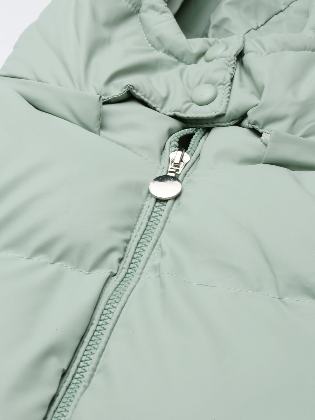 Women Solid Sea Green Puffer Jacket Comes with Detachable Hood