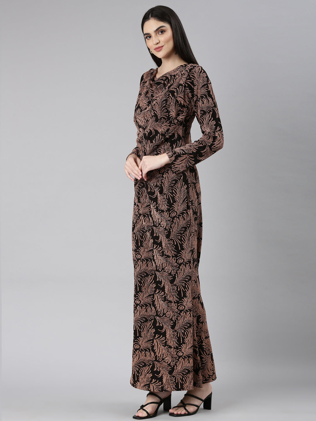 Women Copper Tropical Gown Dress