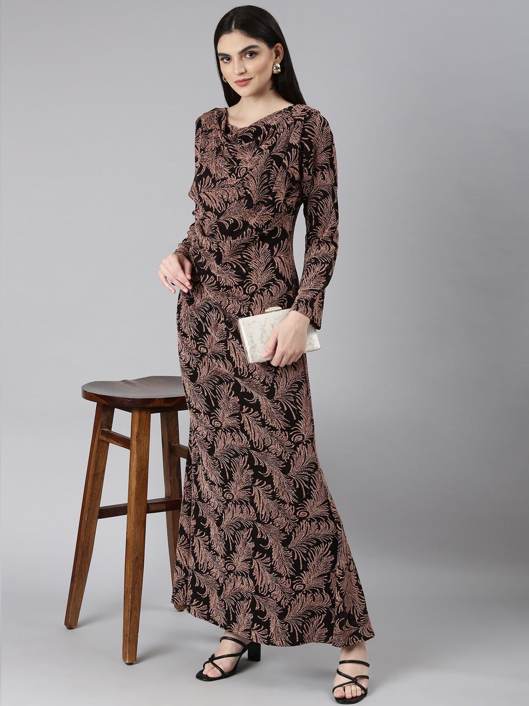 Women Copper Tropical Gown Dress