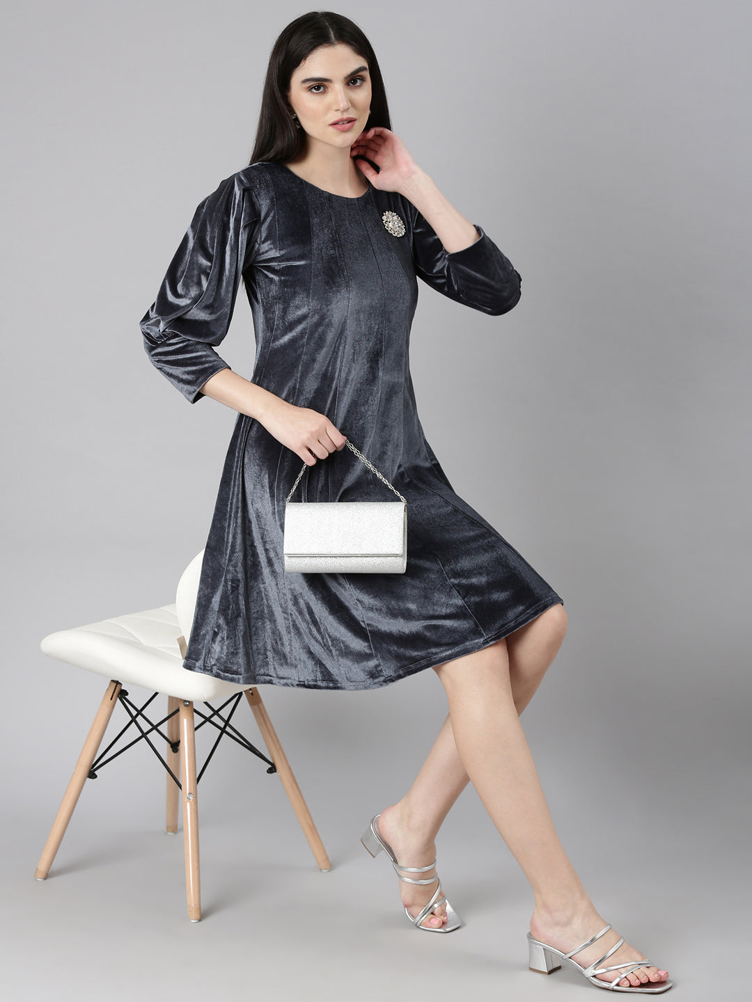 Women Grey Solid A-Line Dress