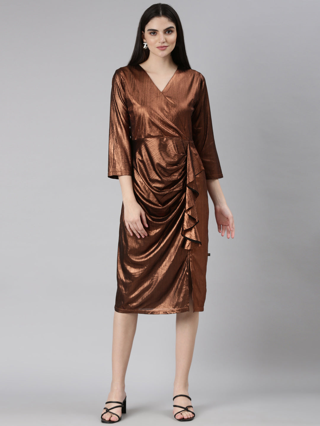 Women Bronze Solid Sheath Dress