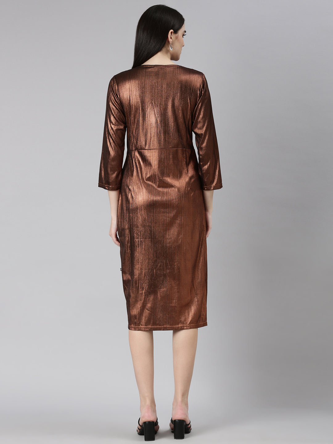 Women Bronze Solid Sheath Dress