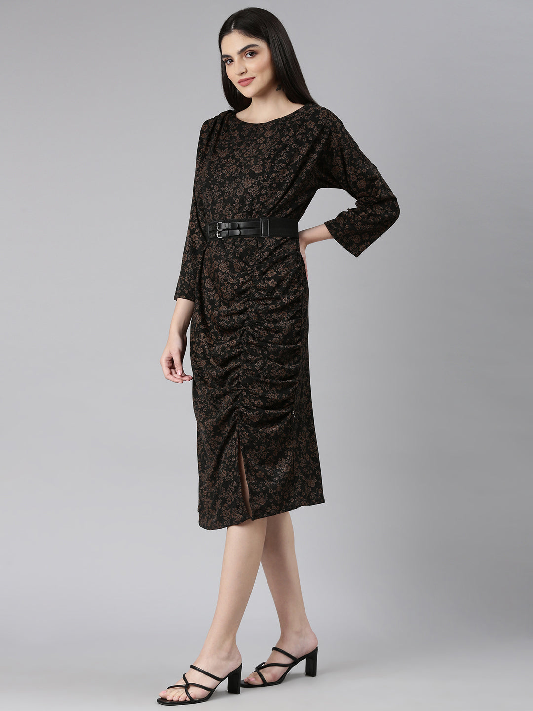 Women Black Floral Sheath Dress