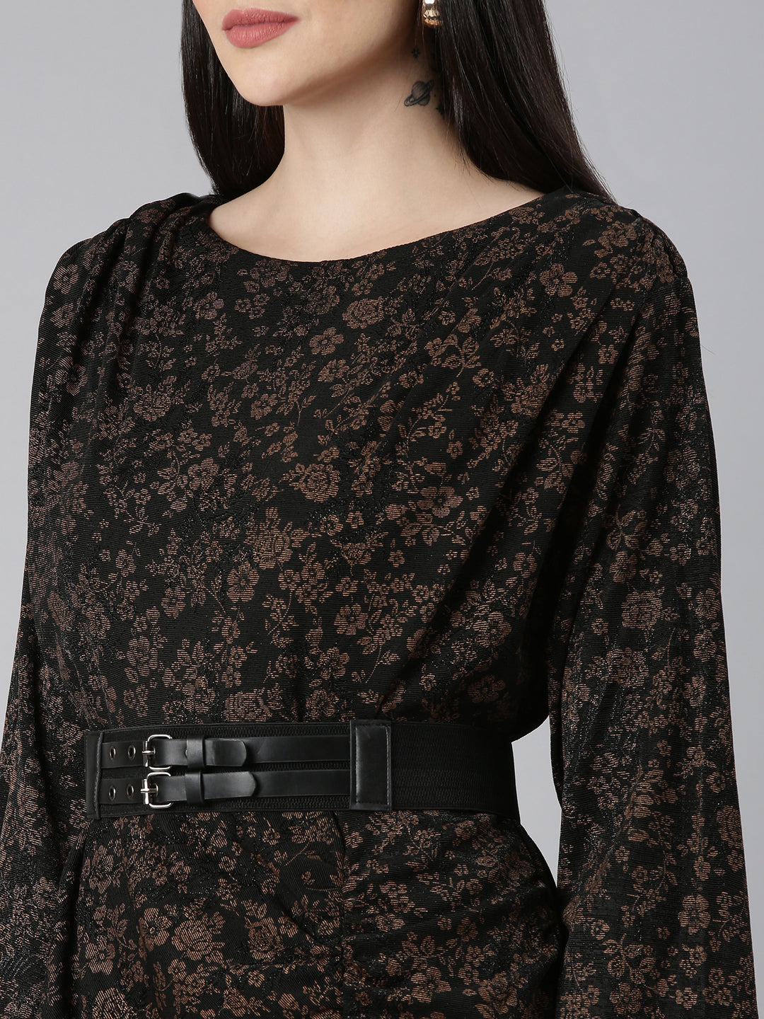 Women Black Floral Sheath Dress